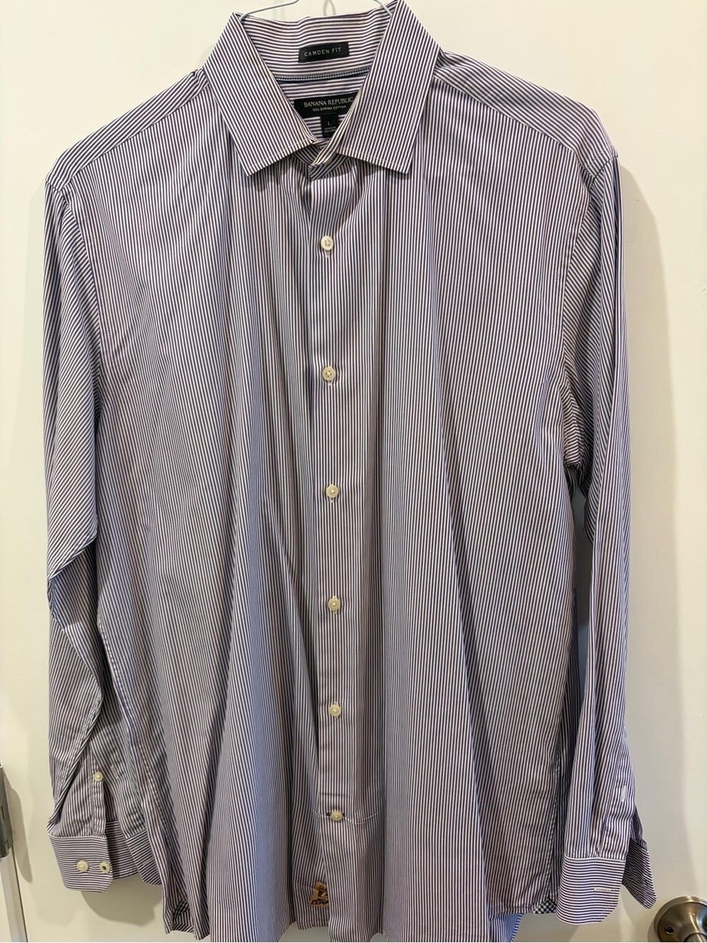 Banana Republic Men's Purple & White Striped Dress Shirt